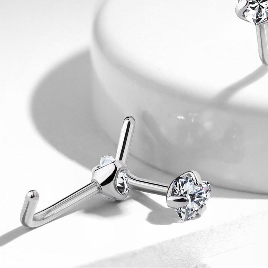 Cherry Diva L Bend Nose Stud 20 Gauge Titanium Prong Set Heart L Bend Nose Stud