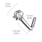 Cherry Diva L Bend Nose Stud 20 Gauge Titanium Prong Set Heart L Bend Nose Stud