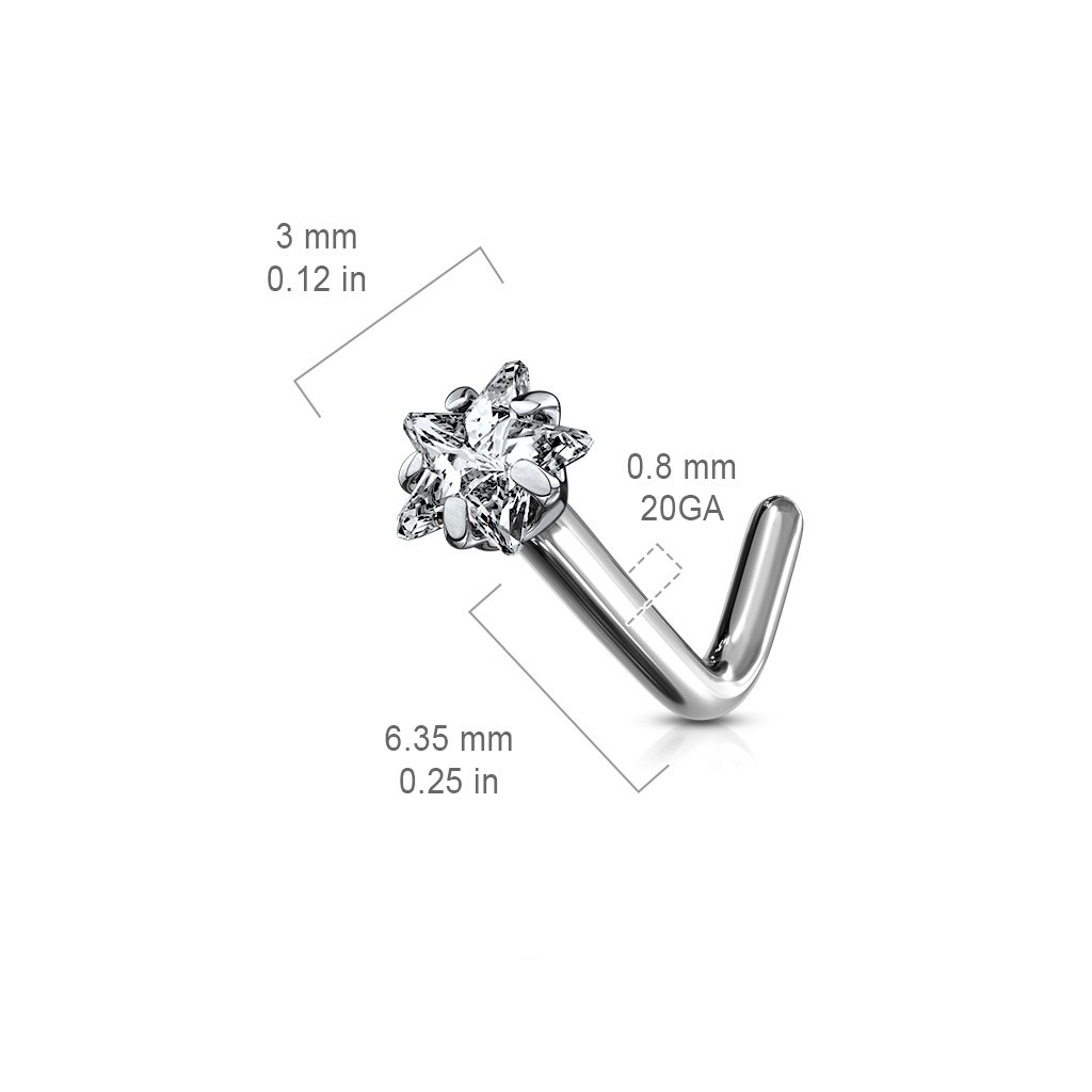 Cherry Diva L Bend Nose Stud 20 Gauge Titanium Prong Set Star L Bend Nose Stud
