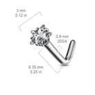 Cherry Diva L Bend Nose Stud 20 Gauge Titanium Prong Set Star L Bend Nose Stud