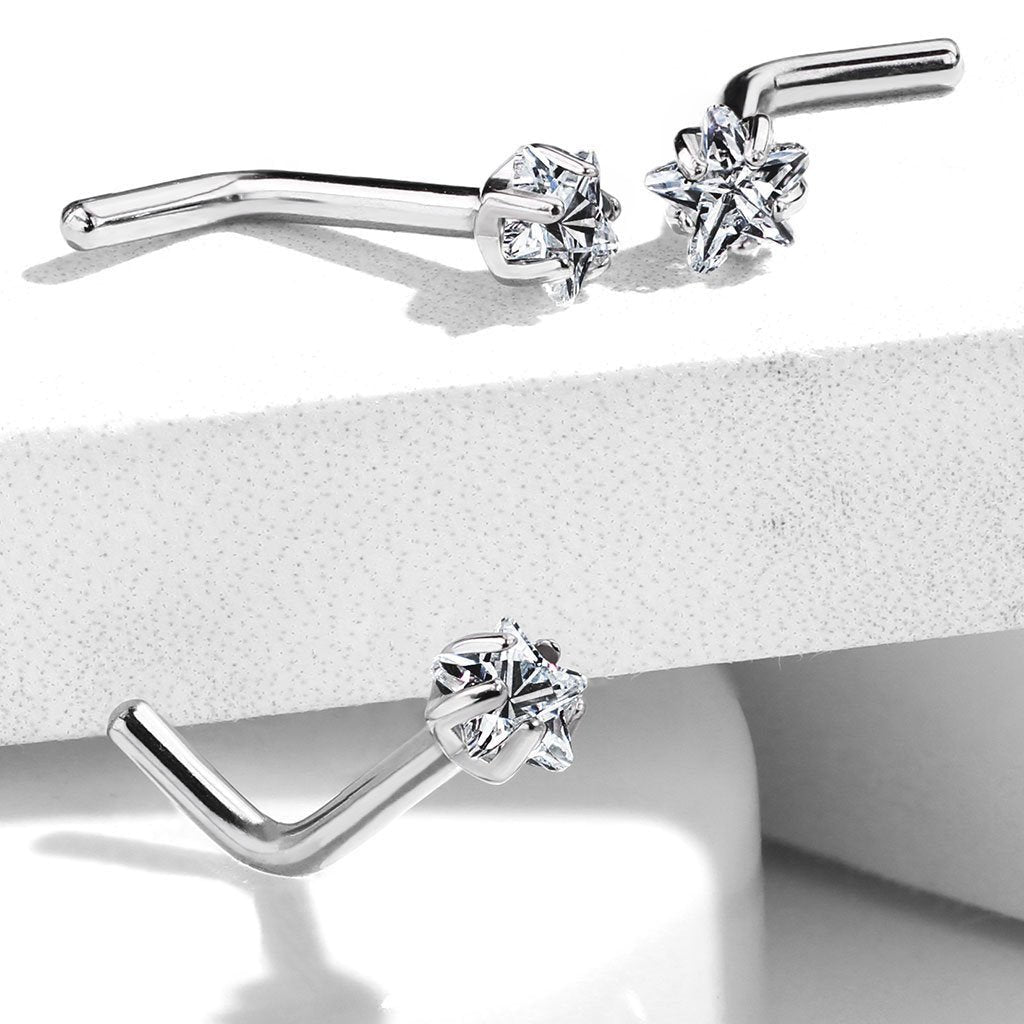 Cherry Diva L Bend Nose Stud 20 Gauge Titanium Prong Set Star L Bend Nose Stud