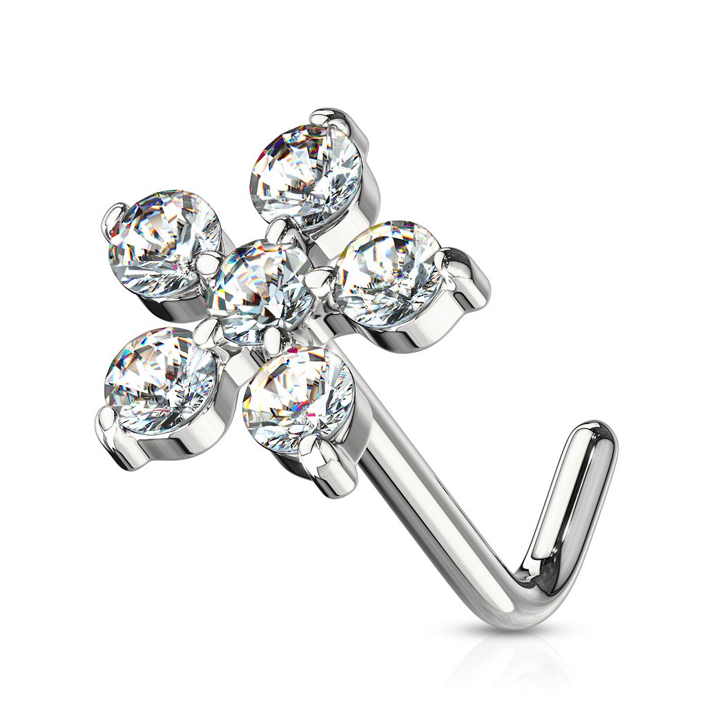 Crystal Flower L Bend Nose Stud