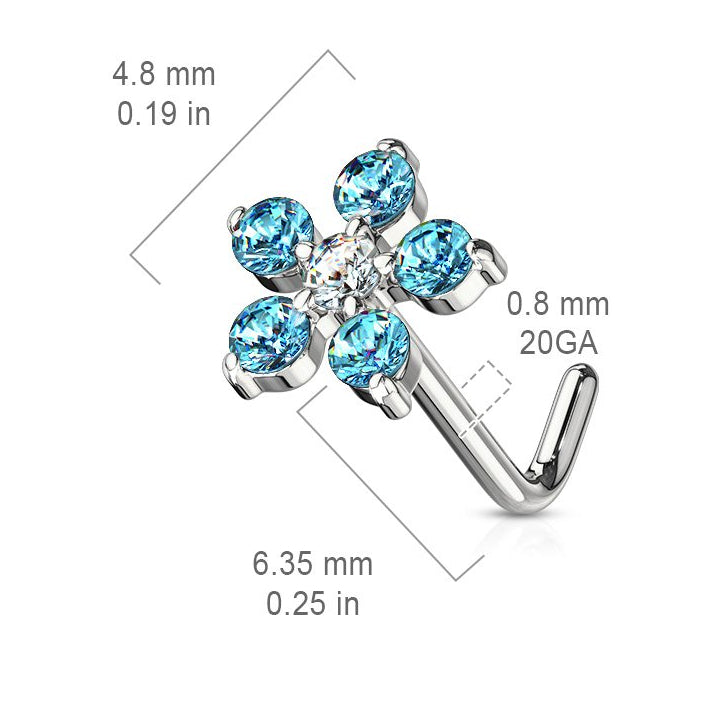 Cherry Diva L Bend Nose Stud 20 Gauge Crystal Flower L Bend Nose Stud