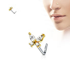 Cherry Diva L Bend Nose Stud GOLD / CLEAR 20 Gauge Crystal Butterfly L Bend Nose Stud