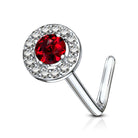Cherry Diva L Bend Nose Stud RUBY RED 20 Gauge Double Tiered Crystal L Bend Nose Stud