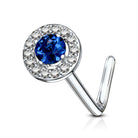 Cherry Diva L Bend Nose Stud SAPPHIRE BLUE 20 Gauge Double Tiered Crystal L Bend Nose Stud