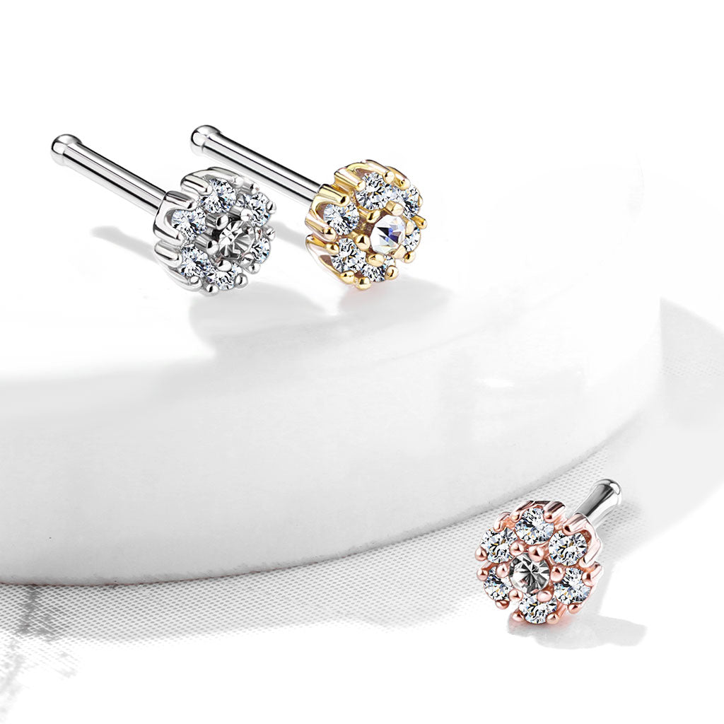 20 Gauge Crystal Flower Top Surgical Steel Nose Stud