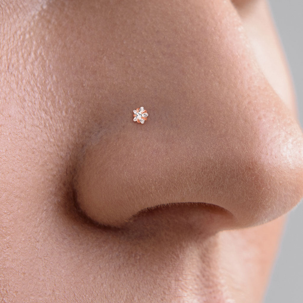 Cherry Diva Screw Nose Ring 20 Gauge Prong Set Star CZ Top Nose Screw Rings