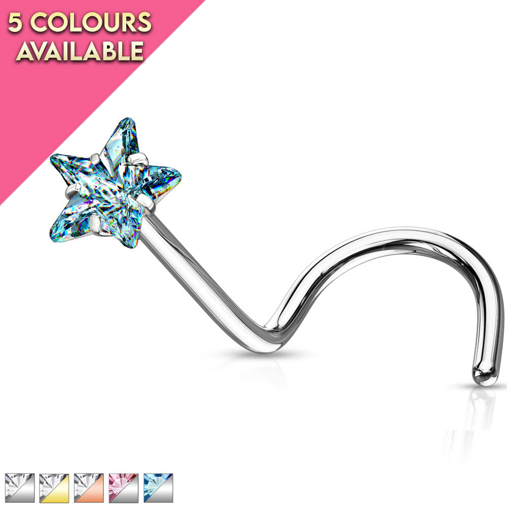 20 Gauge Prong Set Star CZ Top Nose Screw Rings