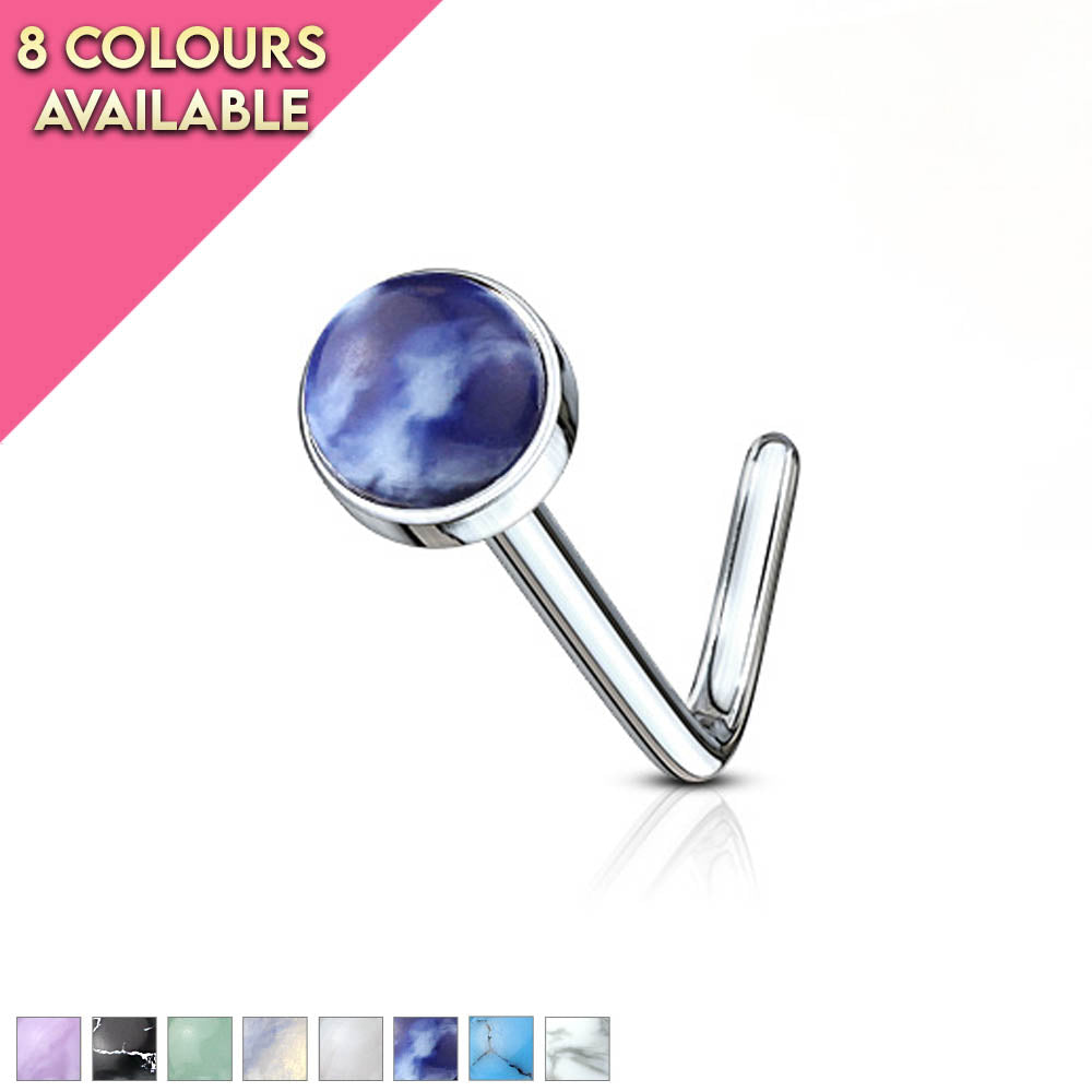 20 Gauge Semi Precious Stone Top L Bend Nose Stud