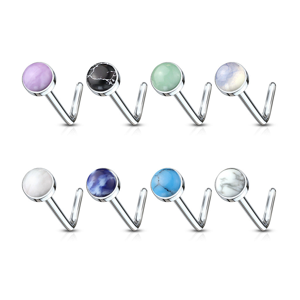 8 Pack Semi Precious Stone Topped Nose Studs