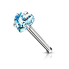 Cherry Diva nose stud AQUA 20 Gauge Prong Set Heart Top Surgical Steel Nose Stud