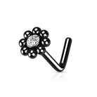 Cherry Diva L Bend Nose Stud BLACK 20 Gauge Ball Edge Crystal L Bend Nose Stud