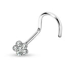 Cherry Diva Screw Nose Stud CLEAR 20 Gauge Crystal Flower Top Screw Nose Stud