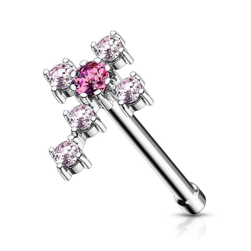 Crystal Cross Top Surgical Steel Nose Stud