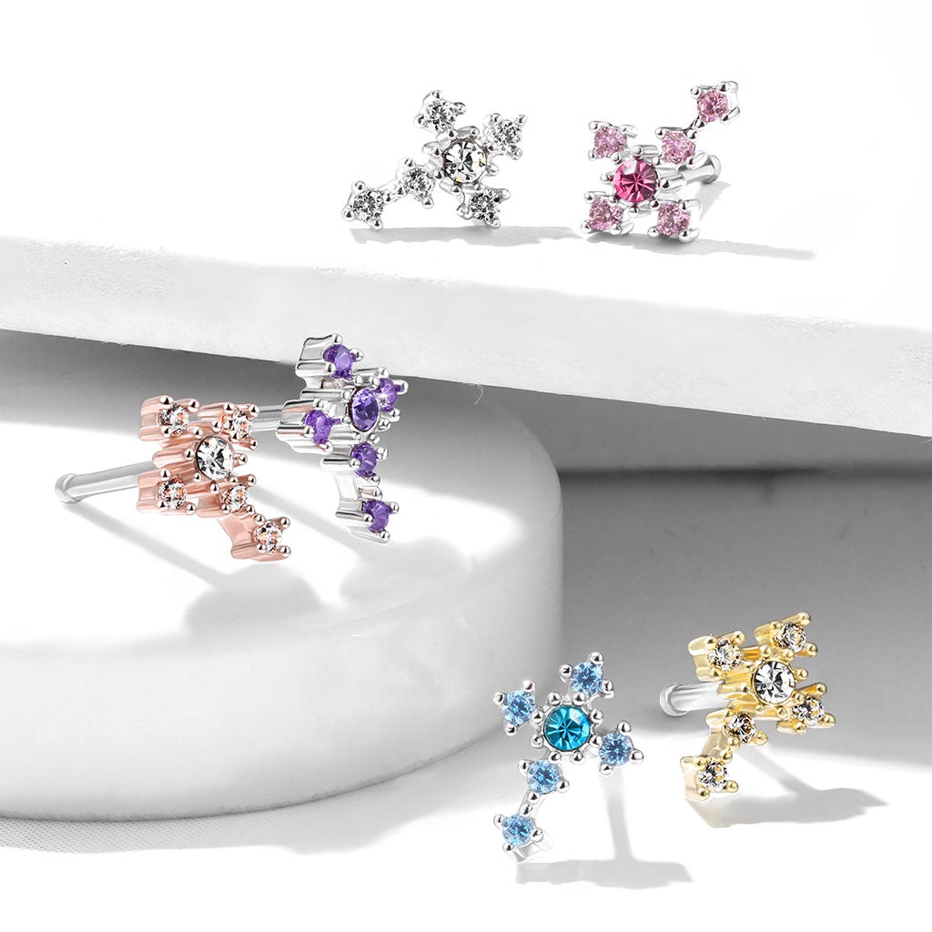Crystal Cross Top Surgical Steel Nose Stud