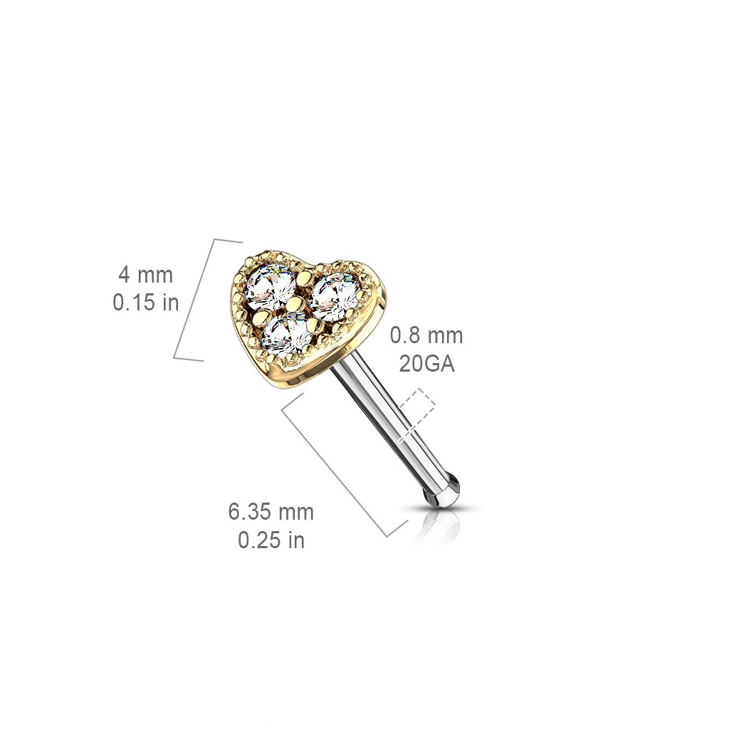 Cherry Diva nose stud 20 Gauge Crystal Heart Top Nose Stud - Gold / Silver