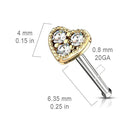 Cherry Diva nose stud 20 Gauge Crystal Heart Top Nose Stud - Gold / Silver