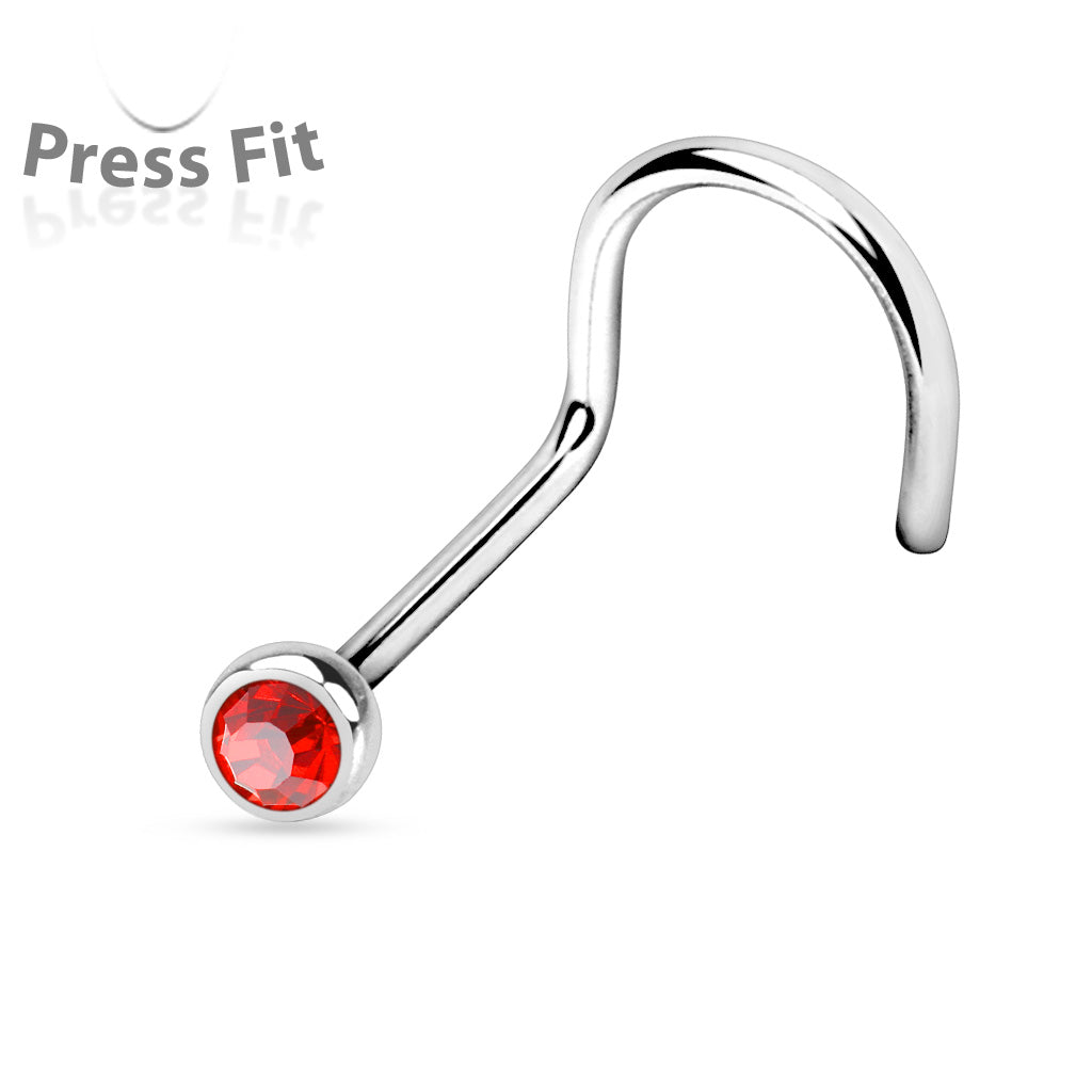 Cherry Diva Screw Nose Ring RED 20 Gauge Dainty Crystal Top Nose Screw Rings