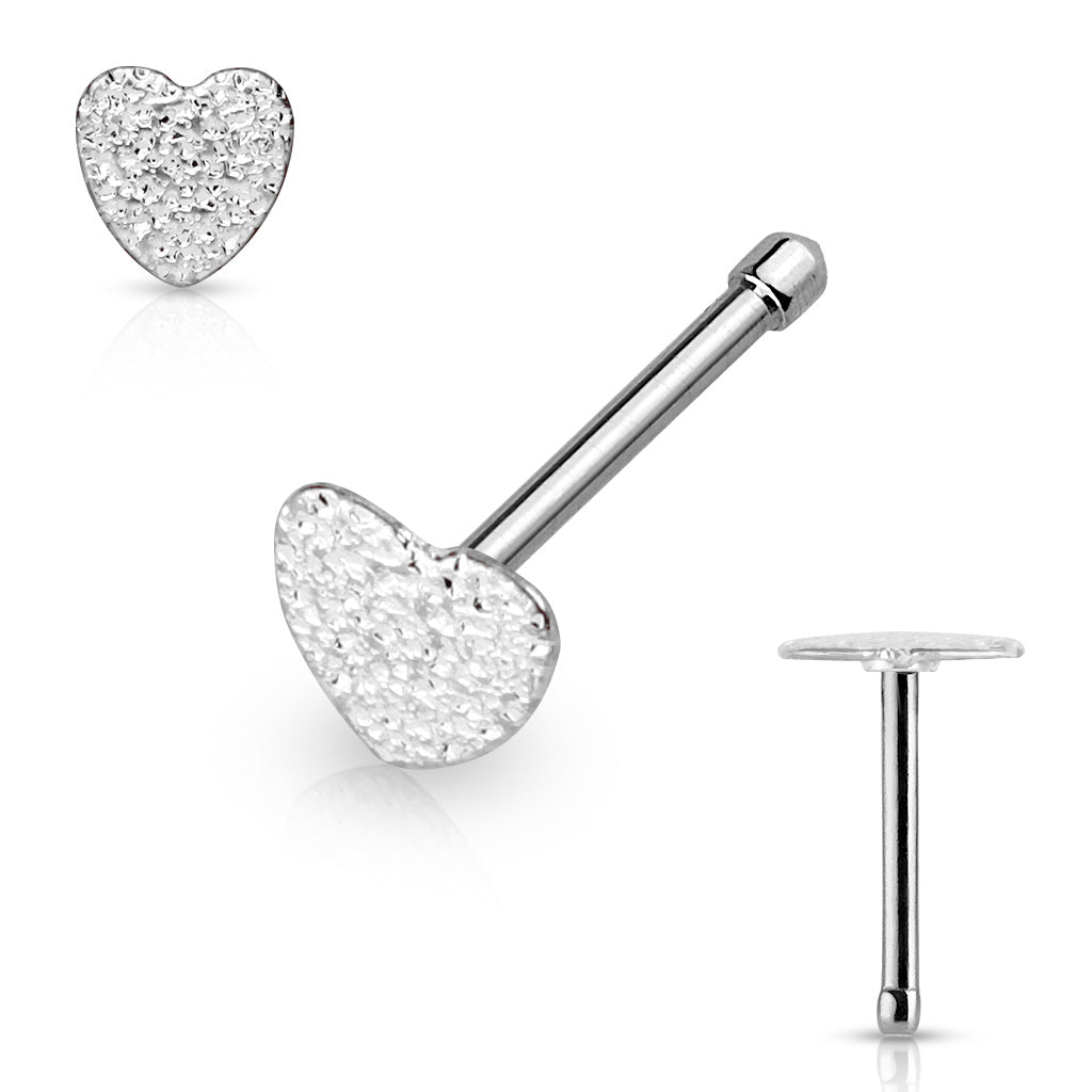 Dainty Silver Heart Top Nose Stud