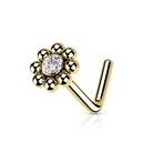 Cherry Diva L Bend Nose Stud GOLD 20 Gauge Ball Edge Crystal L Bend Nose Stud