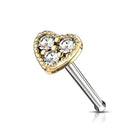 Cherry Diva nose stud GOLD 20 Gauge Crystal Heart Top Nose Stud - Gold / Silver
