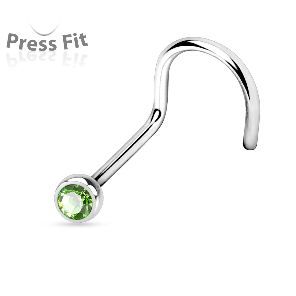 Cherry Diva Screw Nose Ring GREEN 20 Gauge Dainty Crystal Top Nose Screw Rings