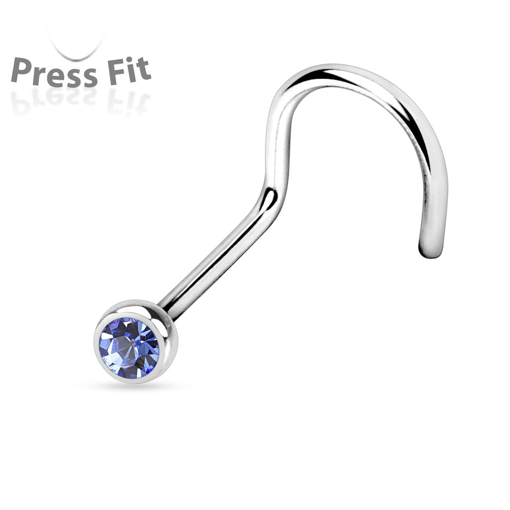 Cherry Diva Screw Nose Ring LIGHT BLUE 20 Gauge Dainty Crystal Top Nose Screw Rings