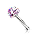Cherry Diva nose stud PINK 20 Gauge Prong Set Heart Top Surgical Steel Nose Stud