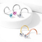 Cherry Diva Screw Nose Ring 20 Gauge Prong Set Heart CZ Top Nose Screw Rings