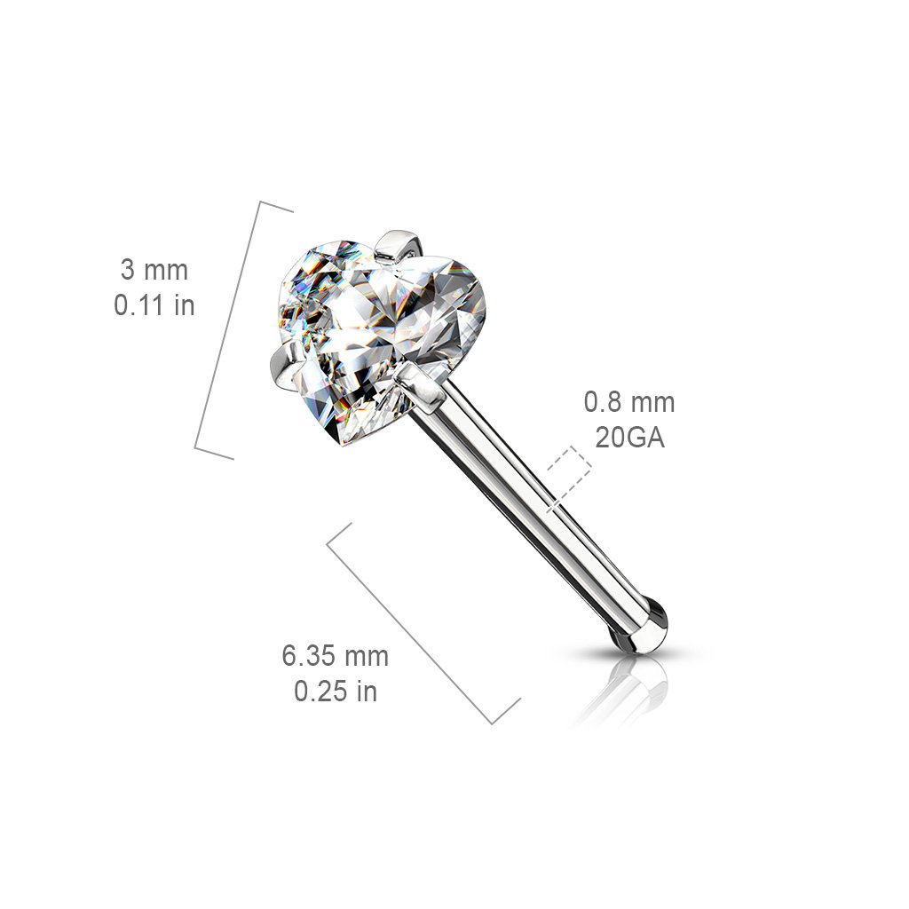Cherry Diva nose stud 20 Gauge Prong Set Heart Top Surgical Steel Nose Stud
