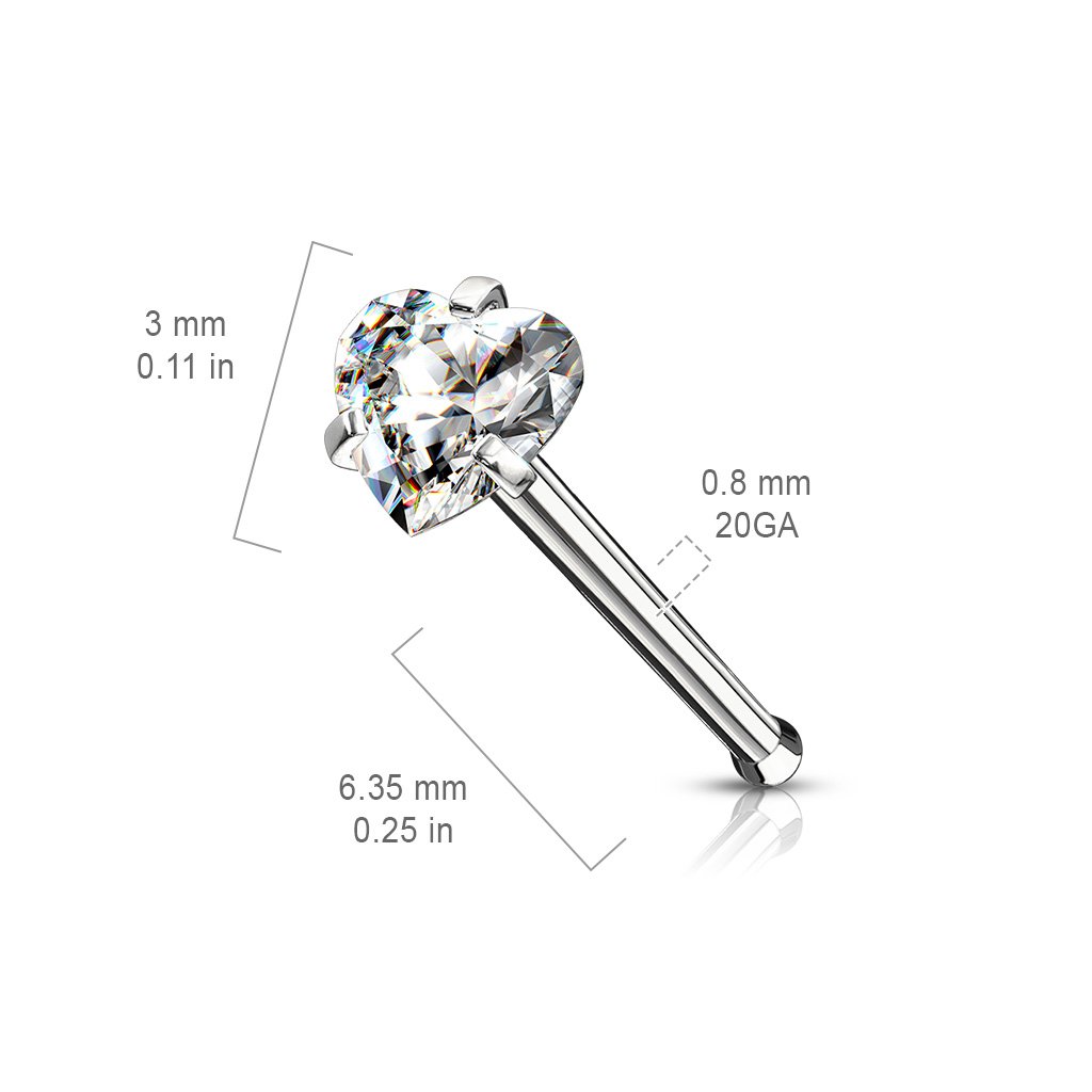 Prong Set Heart Top Surgical Steel Nose Stud