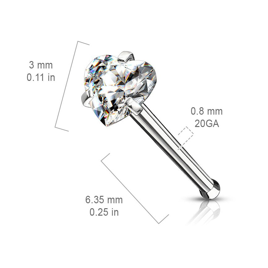Cherry Diva nose stud 20 Gauge Prong Set Heart Top Surgical Steel Nose Stud