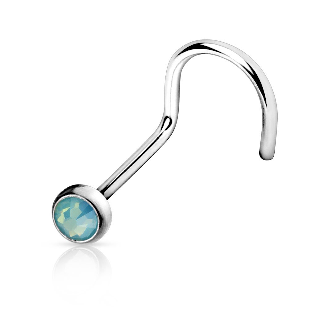 Cherry Diva Screw Nose Ring GREEN 20 Gauge Opal Top Nose Screw Rings