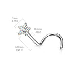 Cherry Diva Screw Nose Ring 20 Gauge Prong Set Star CZ Top Nose Screw Rings