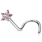 Cherry Diva Screw Nose Ring PINK 20 Gauge Prong Set Star CZ Top Nose Screw Rings