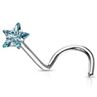 Cherry Diva Screw Nose Ring BLUE 20 Gauge Prong Set Star CZ Top Nose Screw Rings