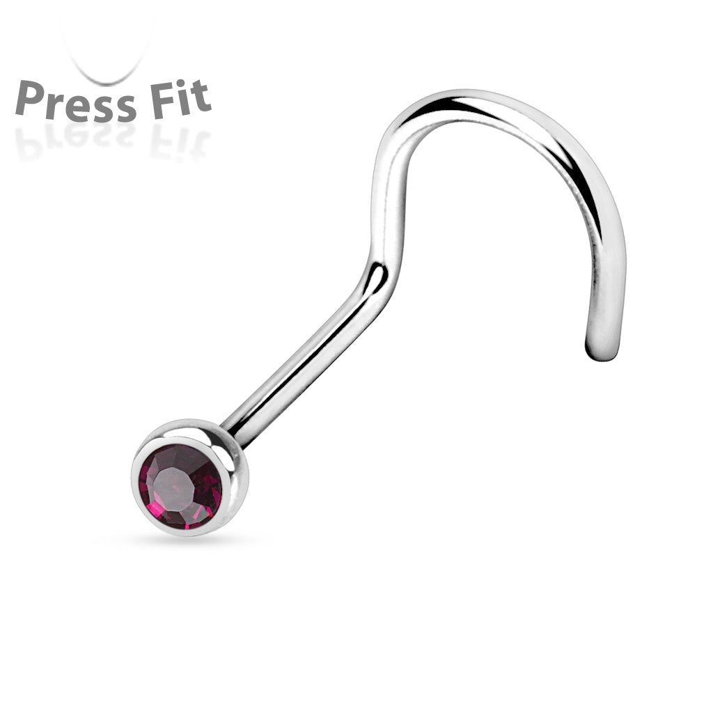 Cherry Diva Screw Nose Ring PURPLE 20 Gauge Dainty Crystal Top Nose Screw Rings