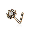 Cherry Diva L Bend Nose Stud ROSE GOLD 20 Gauge Ball Edge Crystal L Bend Nose Stud