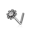 Cherry Diva L Bend Nose Stud SILVER 20 Gauge Ball Edge Crystal L Bend Nose Stud