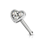 Cherry Diva nose stud SILVER 20 Gauge Crystal Heart Top Nose Stud - Gold / Silver