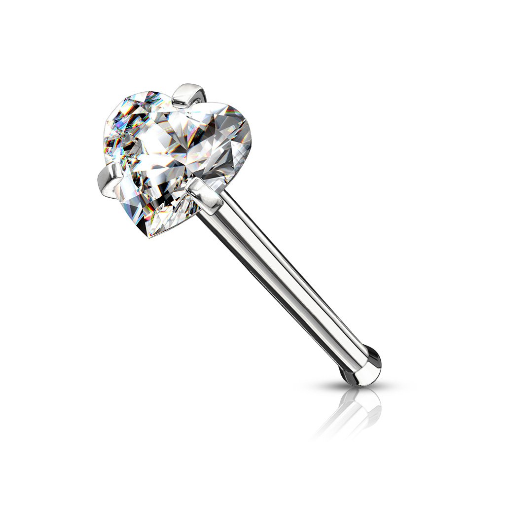 Cherry Diva nose stud SILVER 20 Gauge Prong Set Heart Top Surgical Steel Nose Stud