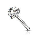 Cherry Diva nose stud SILVER 20 Gauge Prong Set Heart Top Surgical Steel Nose Stud