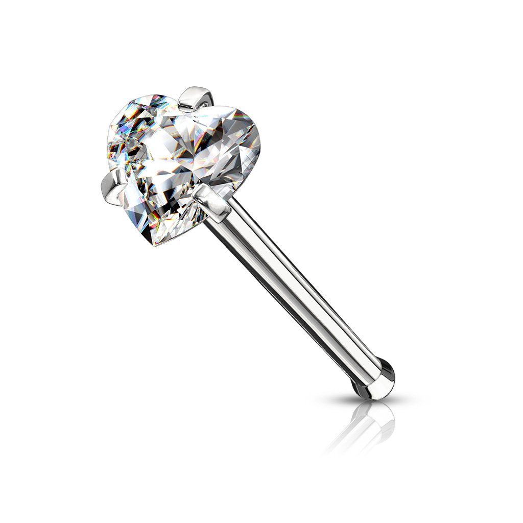 Prong Set Heart Top Surgical Steel Nose Stud
