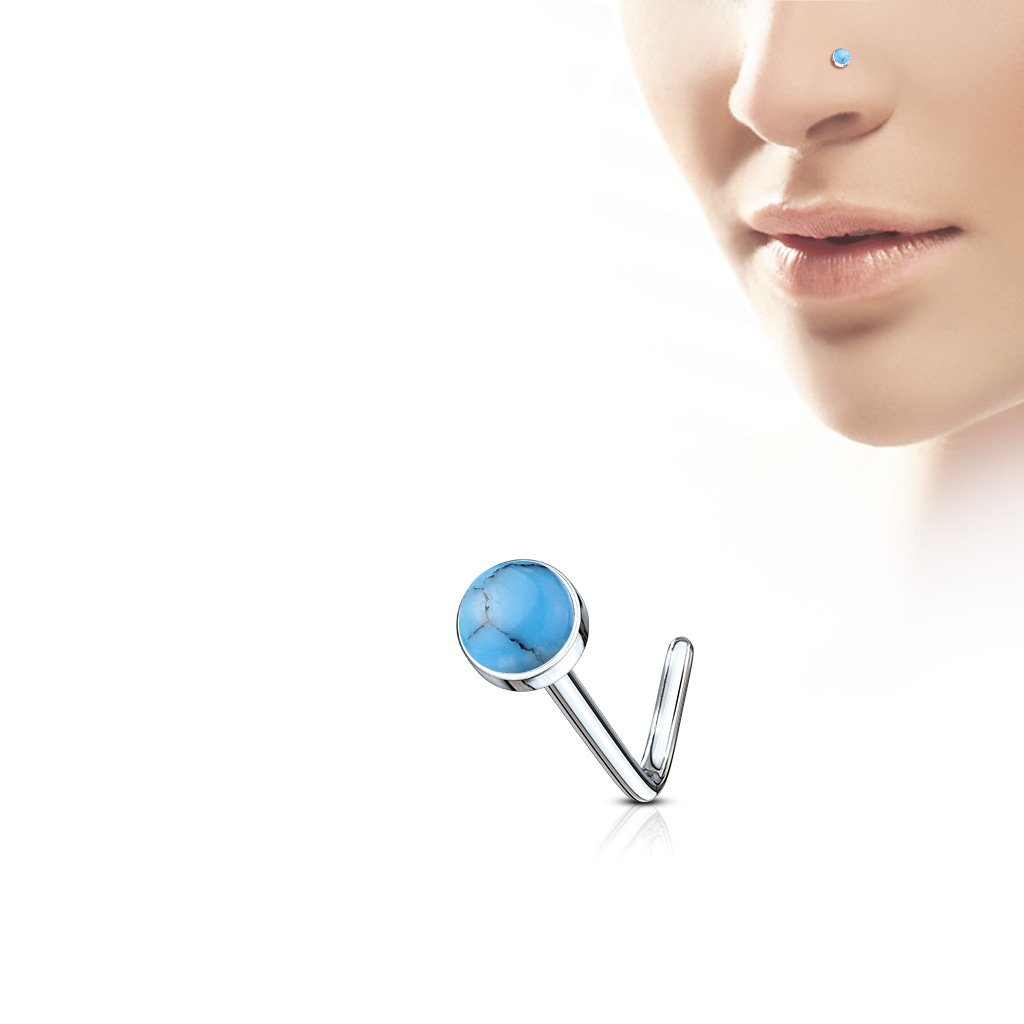 Cherry Diva L Bend Nose Stud Turquoise 20 Gauge Semi Precious Stone Top L Bend Nose Stud