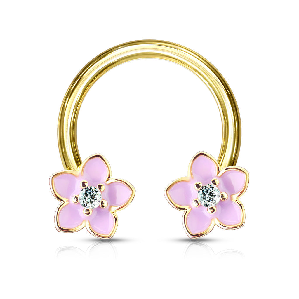 Cherry Diva Septum Ring 14 Gauge Pink Floral Gold Tone Circular Barbell