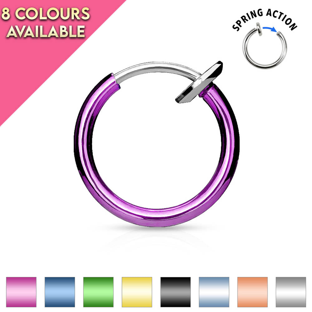 16 Gauge Titanium IP Spring Action Faux Piercing Hoop Ring