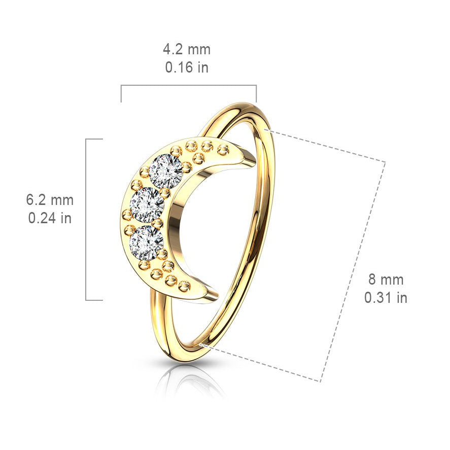 Cherry Diva Bendable Hoop Ring 20 Gauge Crystal Crescent Moon Hoop Ring For Nose / Ear