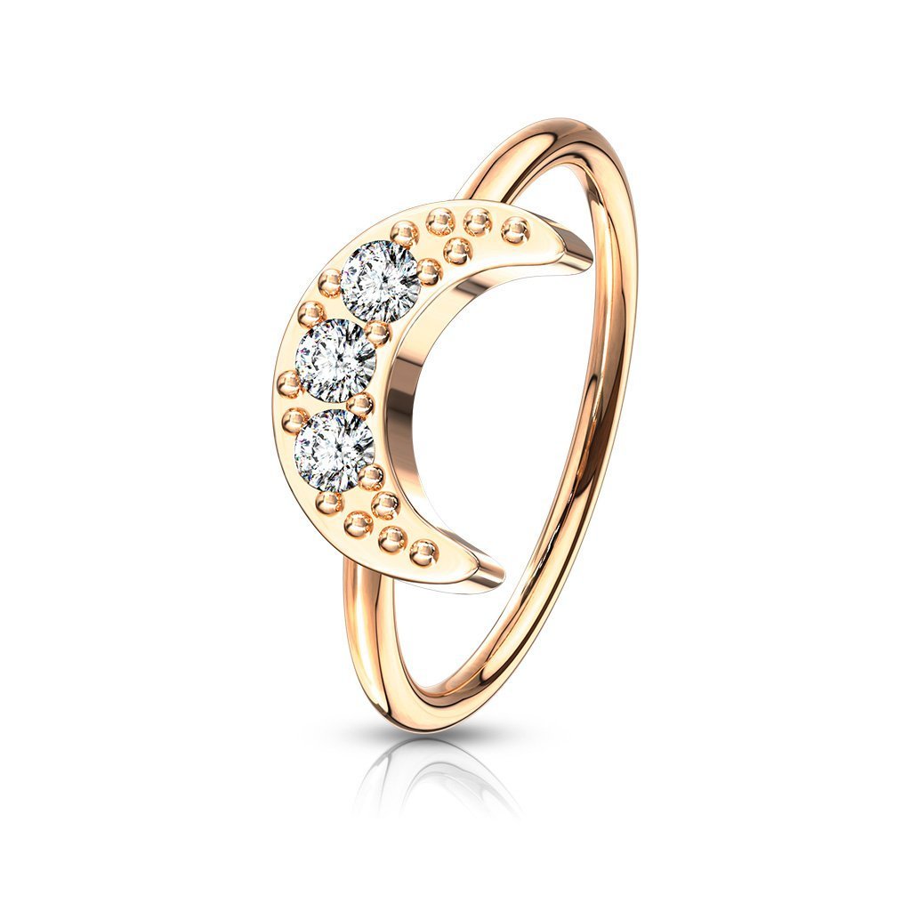 Cherry Diva Bendable Hoop Ring Rose Gold 20 Gauge Crystal Crescent Moon Hoop Ring For Nose / Ear