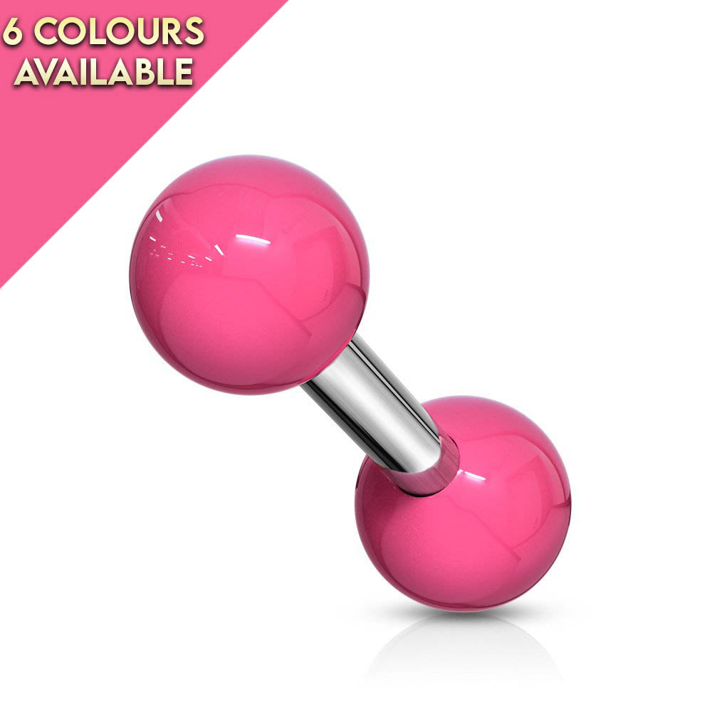 Cherry Diva Stud 16 Gauge Surgical Steel 6MM Barbell With Acrylic Ball Ends